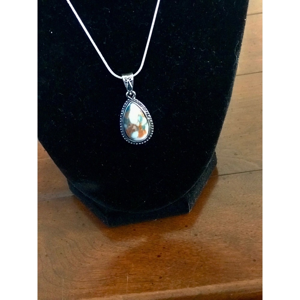 Sorbet Swirl Marbled Teardrop Pendant Necklace 17.75" Silver‎ Tone Gift box
